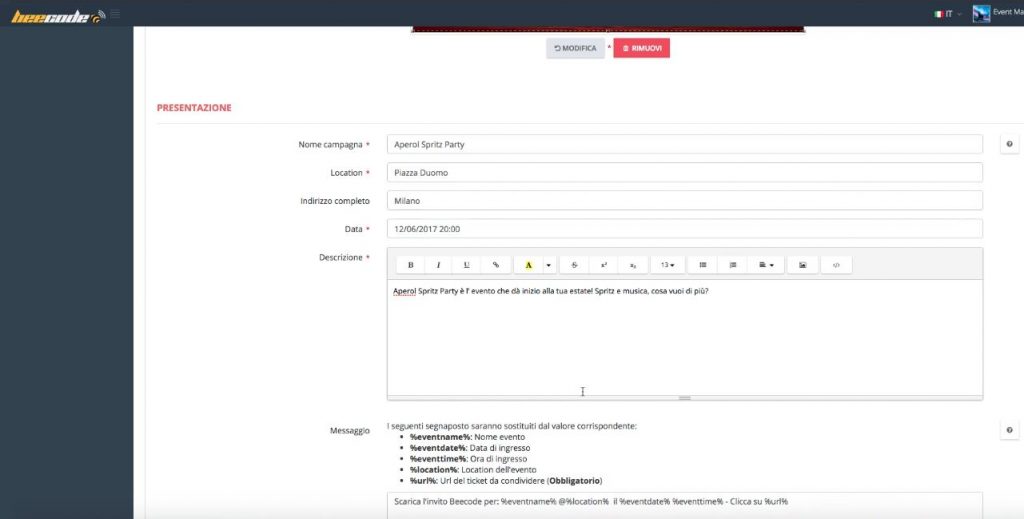 Creazione-Evento-Beecode-Inserimento-dati-evento Creazione Evento Beecode e inserimento dati evento
